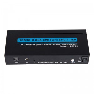 V2.0 HDMI 2x4 kapcsoló \/ elosztó támogatás 3D Ultra HD 4Kx2K @ 60Hz HDCP2.2