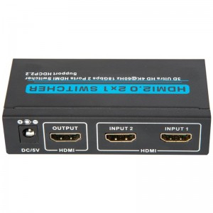V2.0 HDMI 2x1 kapcsoló támogatja a 3D Ultra HD 4Kx2K @ 60Hz HDCP2.2