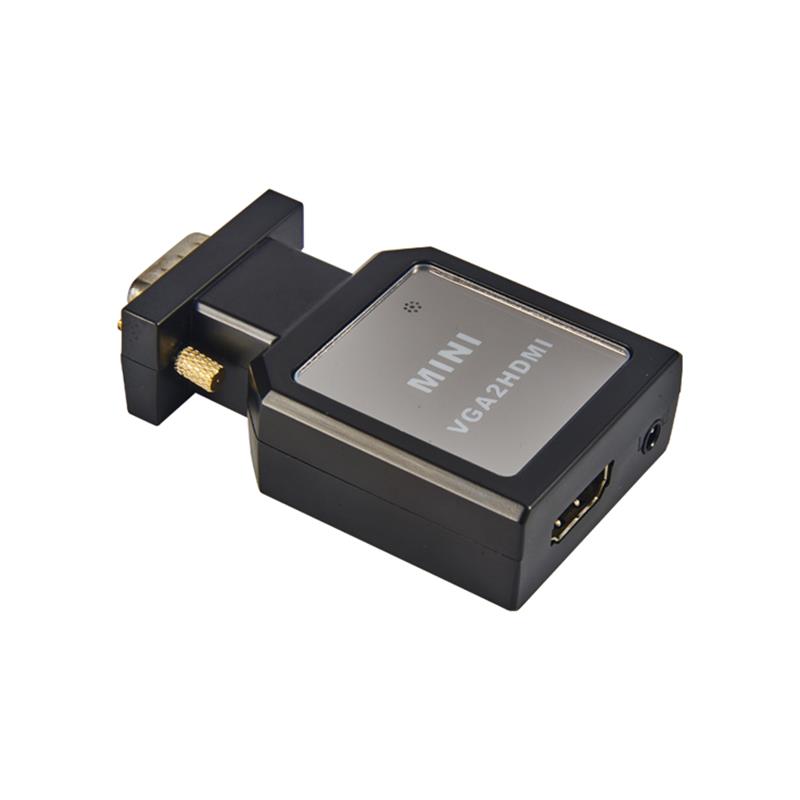 Fém tok MINI méretű VGA + 3,5 mm Audio TO HDMI átalakító