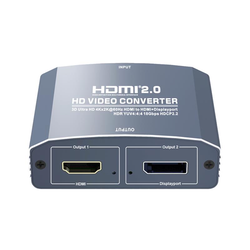 3D Ultra HD 4Kx2K @ 60Hz HDMI – HDMI + DP átalakító támogatja a HDMI2.0 18 Gbps HDR YUV4: 4: 4 HDCP2.2